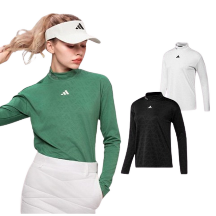 아디다스 골프 FW 여성 반목 자카드 긴팔티 골프웨어 여자 티셔츠