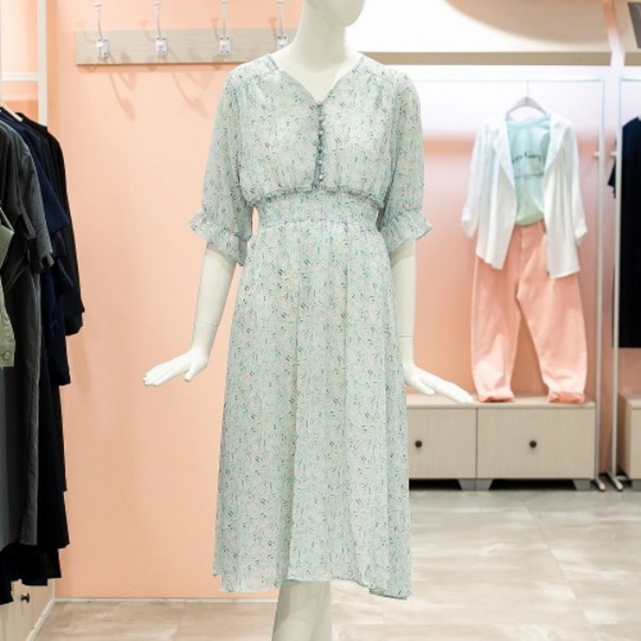 숲 브이넥 7부 프릴 밴딩 쉬폰 원피스  SW5OP811