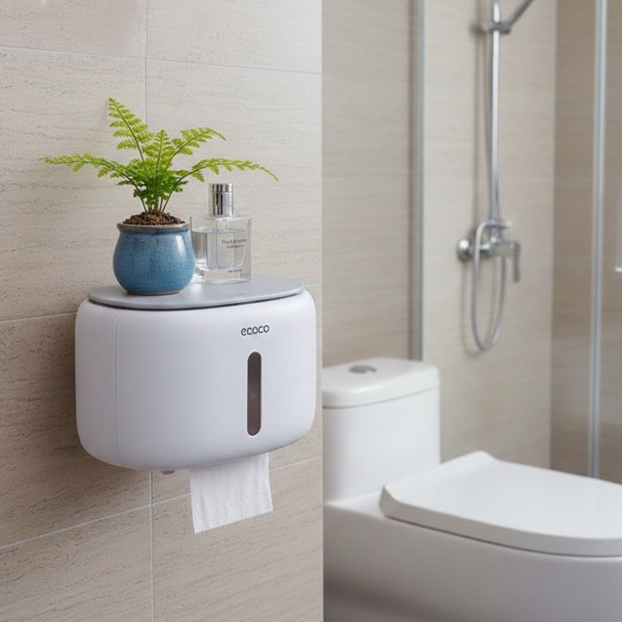 원터치 화장실 휴지걸이 화장지케이스, 1개, 그레이 화이트 소형