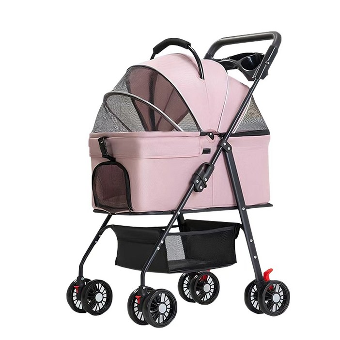 Pawzseek 접이식 분리식 반려동물 이동 카트 강아지유모차, 핑크색