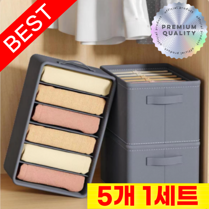 라이프앤컴 칸막이 옷 수납 정리함, 5개, 그레이 6칸