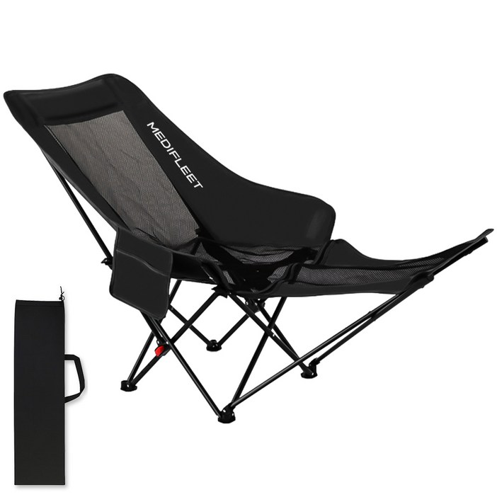 메디플릿 접이식 4단 각도조절 대형 경량 메쉬 리클라이너 캠핑의자, 블랙, 1개