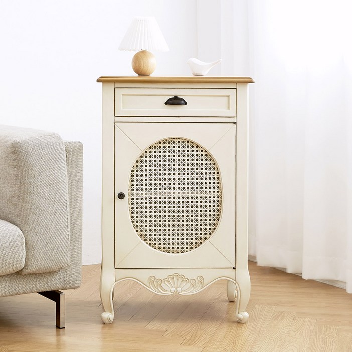 유캐슬 루앙 엔틱 아이보리 침대 협탁 수납장착불배송, 아이보리