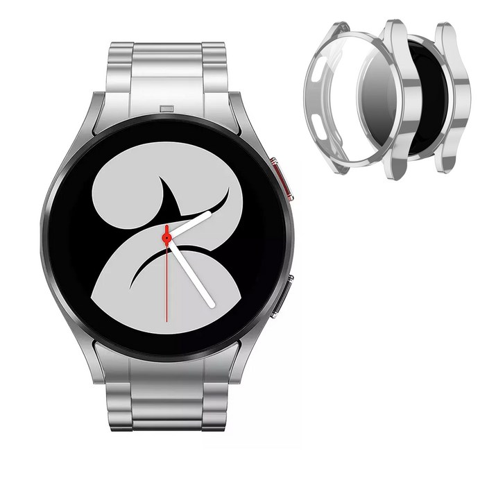 아이메이드잇 갤럭시워치 스탠다드 메탈 스트랩  유광 케이스 세트, 실버, 1개