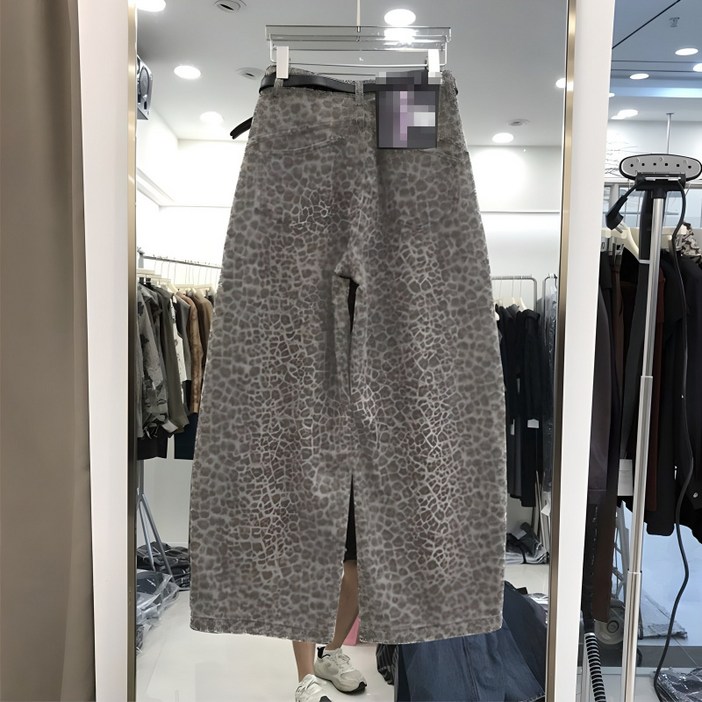 해피유통 여성 가을겨울 패턴 레오파드 하이웨이스트 와이드 팬츠 신축성 소재