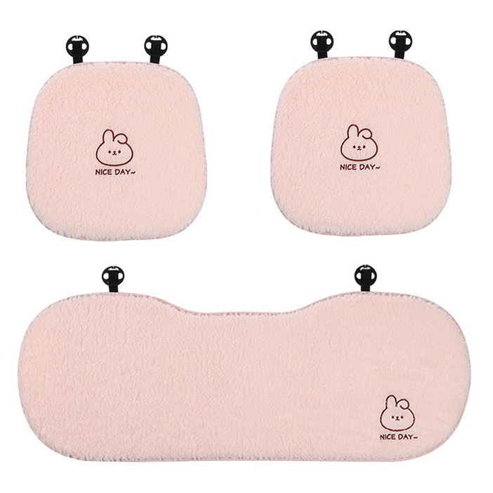 마법의 주머니 프리미엄 겨울 극세사 부드럽고 따뜻한 자동차 시트 방석, 1세트, 연핑크 토끼 앞좌석 2p뒷좌석 방석1p