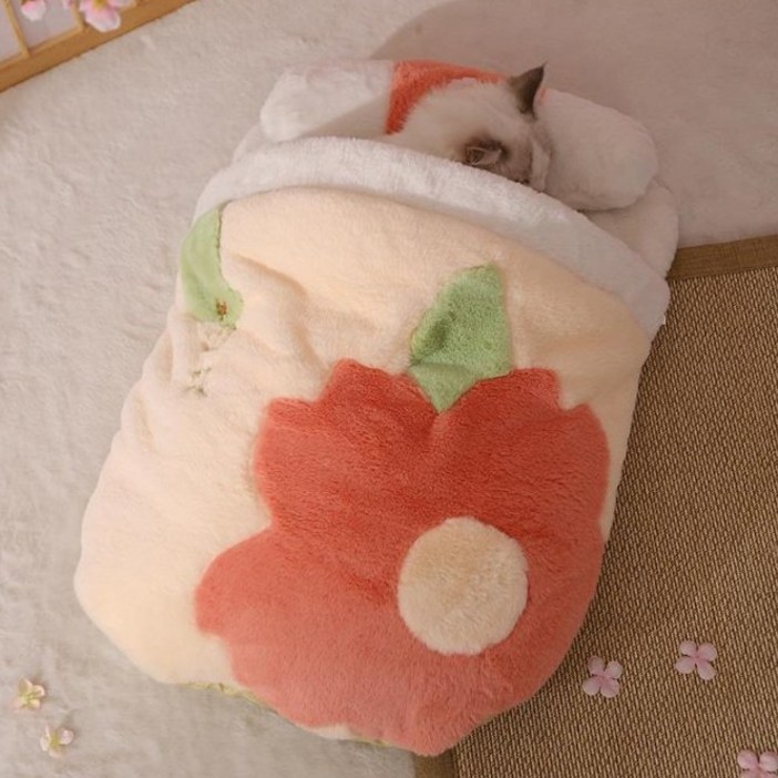 당감샵 고양이 침낭 이불 베개 세트, 핑크