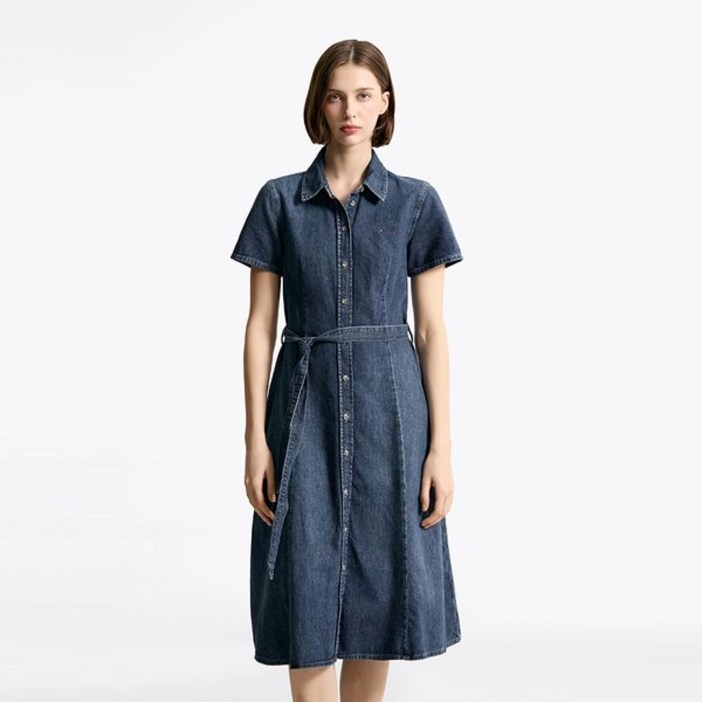 백화점정품 타미힐피거 원피스 T22F1TDR052WT11BJ 데님 우븐 셔츠 드레스 하객 상견례 정장