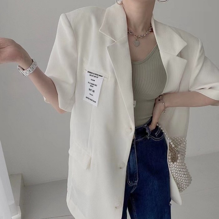 춘게엘 여성 여름 얇은 루즈핏 캐주얼 정장 자켓 데일리 정장셋 반팔 캐주얼자켓 dng0874070