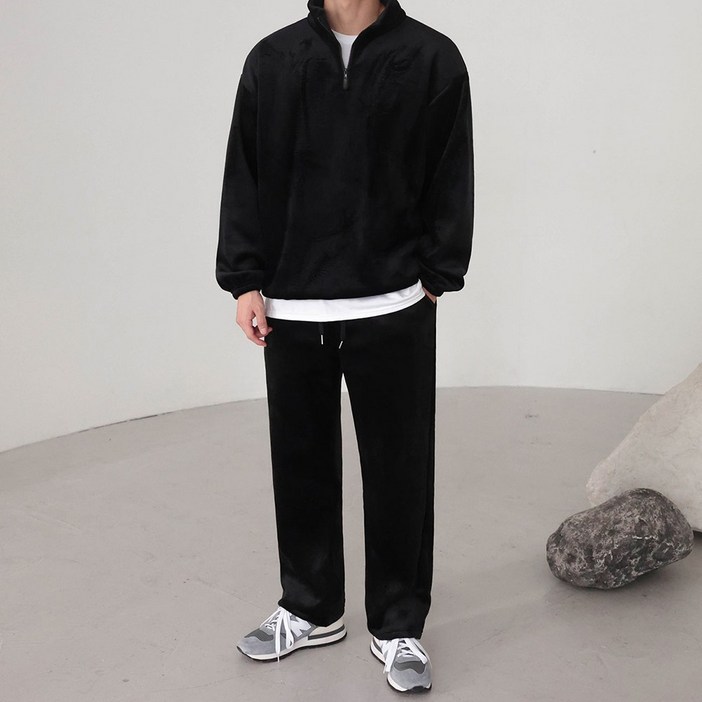 SET베이직바이블 벨리 코듀로이 기모 반집업 와이드 조거 세트 트레이닝 셋업4color