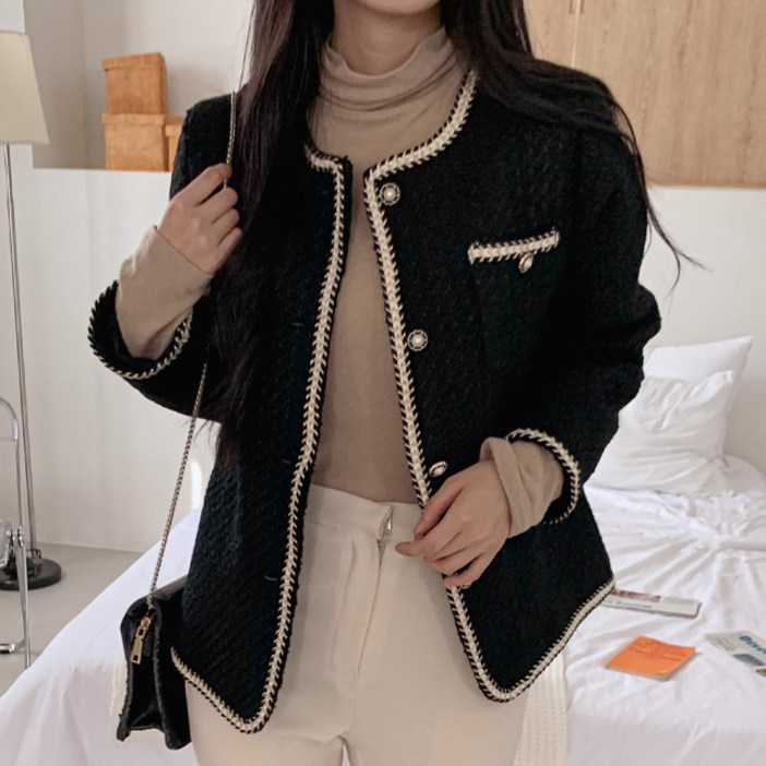 배꼽 J146-5 투델르 빅사이즈여성의류 누빔 트위드 자켓 44-120