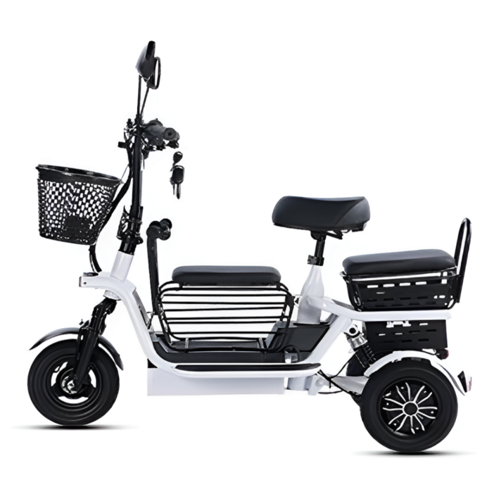 산타고 3인용 세발 전기 자전거 전동 스쿠터 삼륜 오토바이 노인 성인, 화이트, 경량스틸