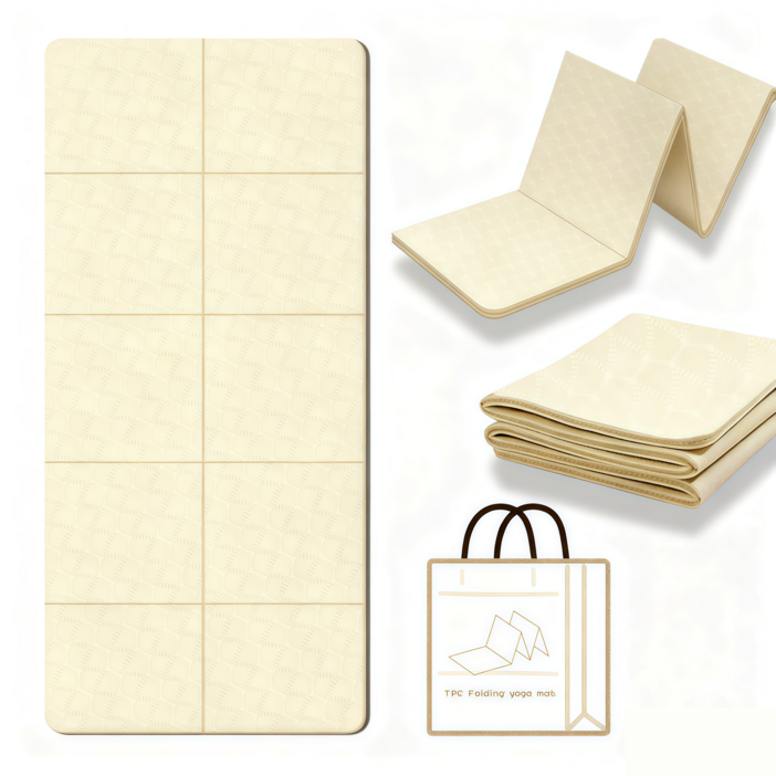 프리미엄 두꺼운 TPE 트레이닝 헬스 매트 접이식 10단 요가매트, 크림, 1개