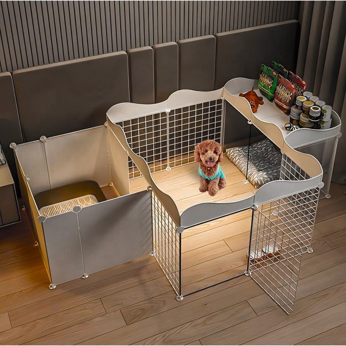 강아지 울타리 화장실 분리 펜스 화장실 수납공간 일체형, 흰색, 1세트