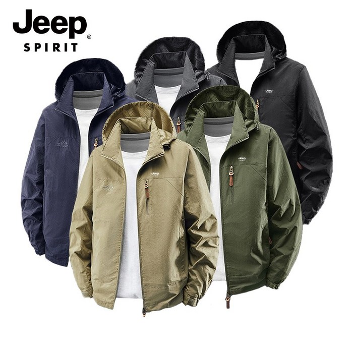 지프스피릿 JEEP SPIRIT 아웃도어 홑겹 방수 바람막이 남성 후드 캐주얼 점퍼 스포츠 등산복