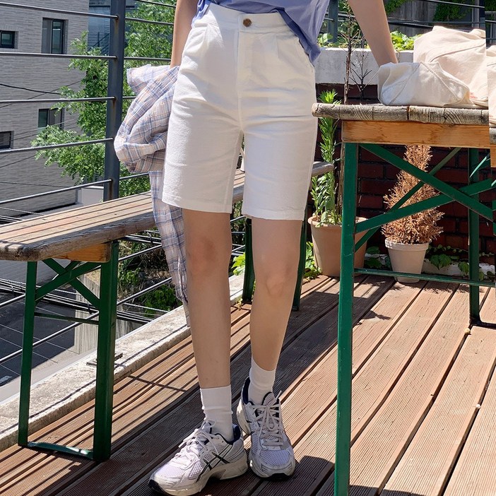 앤샵 여성용 여름 린넨 5부 뒷밴딩 핀턱 스판 반바지(4color)