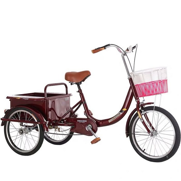 할머니자전거 중년 세발 자전거 시골 바구니 엄마 장보기 3륜, A. 18인치 짐칸 자전거 - 브라운, 1개