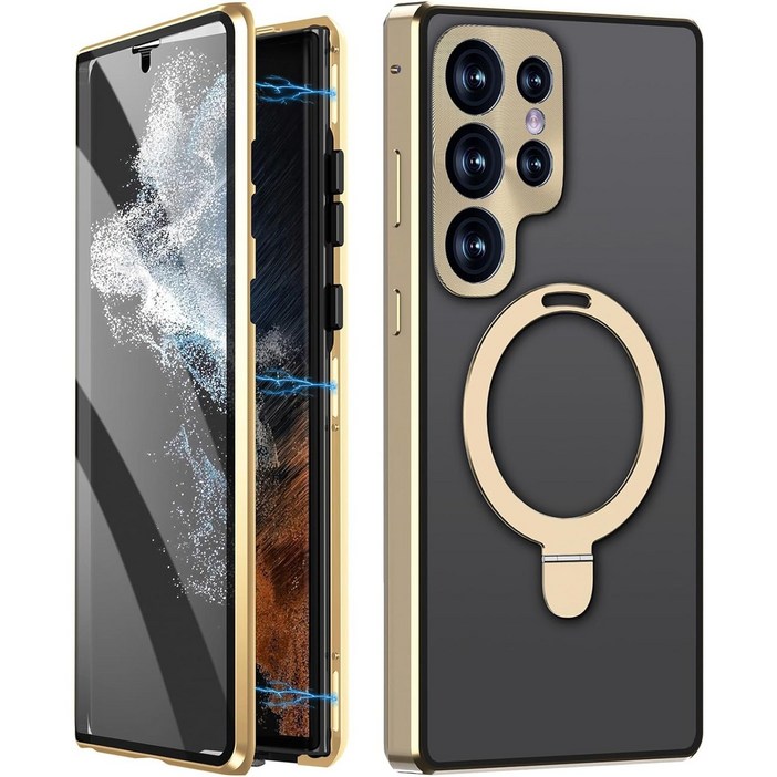헤미션 겔럭시 S24 울트라 풀커버 매그세이프 케이스  양면강화유리 마그네틱 자동흡착  MagSafe 거치대 케이스 C24US