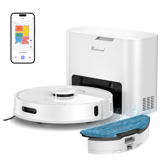 Redroad R10 2in1 물걸레 로봇청소기 LDS센서 먼지비움 어플연동 블랙, R10, 블랙