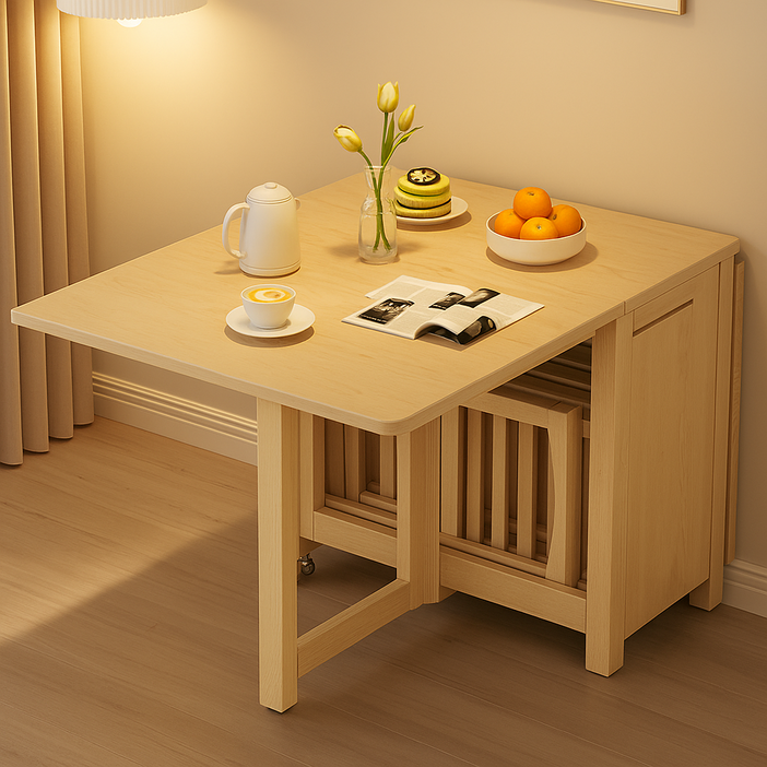폴라오 확장형 접이식 식탁세트 수납 거실 테이블, 식탁단품, 내추럴 120cm