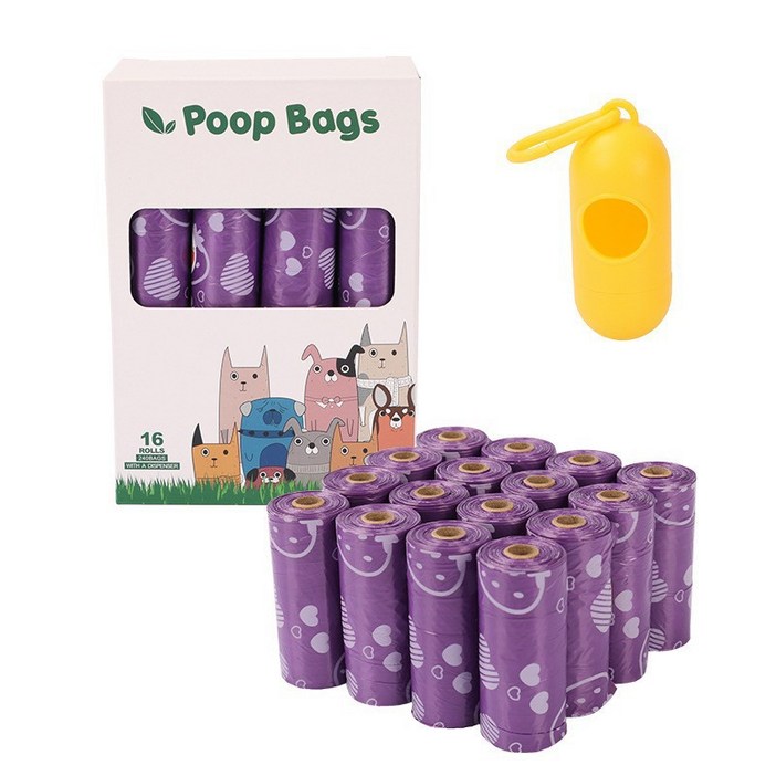Jeernare 생분해 강아지 배변봉투 야외 산책 애견봉투 강아지똥 줍기, 1박스, 240개입, 보라