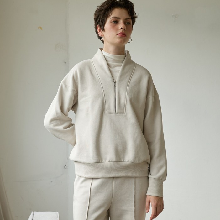 5 colors Lipbbam 코튼 더블소프트 플리스 기모 브이넥 하프 집업 LTW004