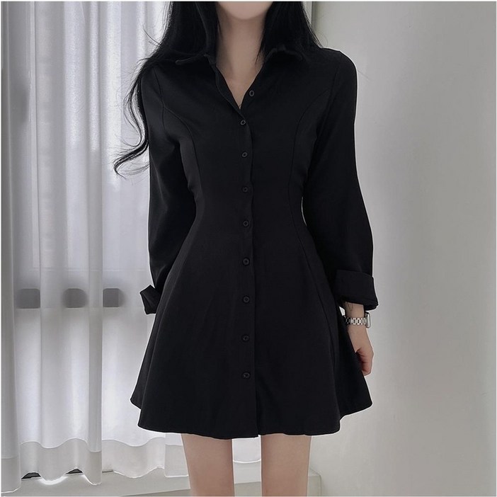 예쁨시전 찰랑 여리 개강 여신 데이트 여친룩 핀턱 긴팔 셔츠 미니 원피스