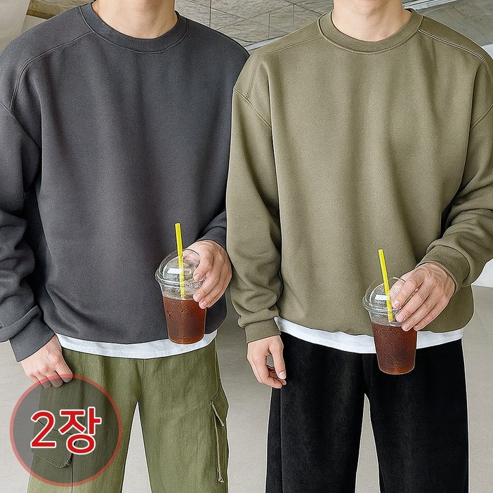 [1+1] 2장가격 절개라인 베어 양털 기모 자극제로 오버핏 맨투맨