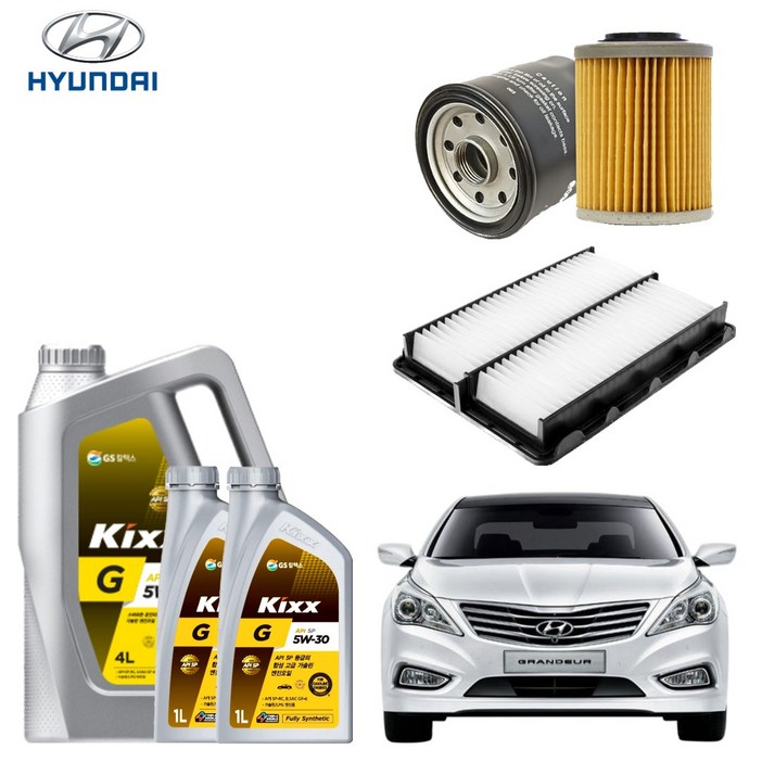 그랜저HG 3.0 가솔린 LPI 엔진오일세트 킥스G 에어필터 오일필터 순정 호환형, 6L, 5w30, 1세트