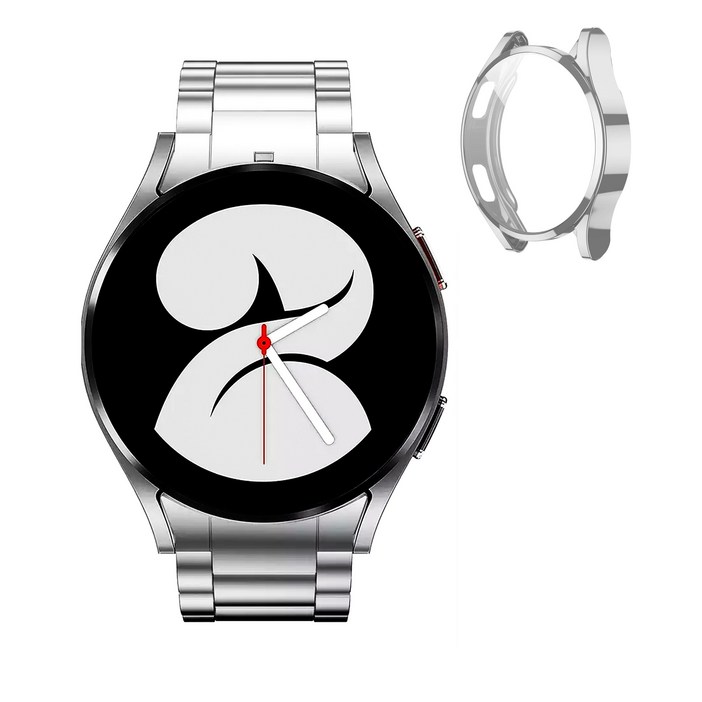 아이메이드잇 갤럭시워치 스탠다드 메탈 스트랩  유광 케이스 세트, 유광 실버