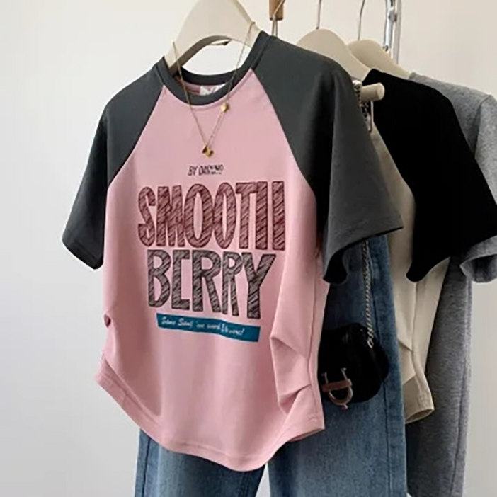 POMTOR 여성 여름 캐주얼 프린트 루즈핏 티셔츠