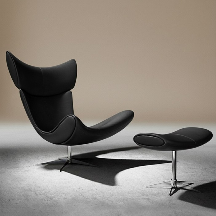 센소 북유럽 이몰라 라운지 체어 가죽 1인용 무중력 리클라이너 1인소파 풋스툴 안락의자, 1개, 블랙