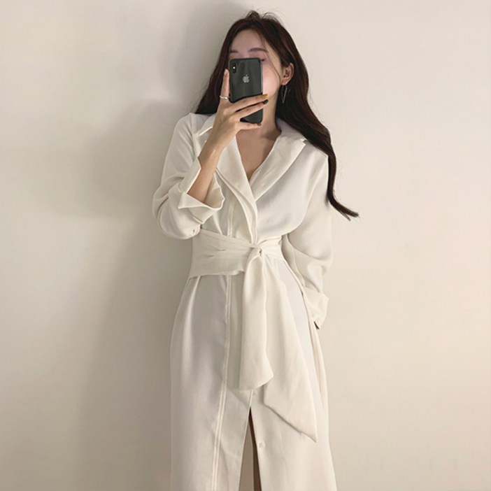레티고 여성 프렌치 싱글 허리 매듭 원피스