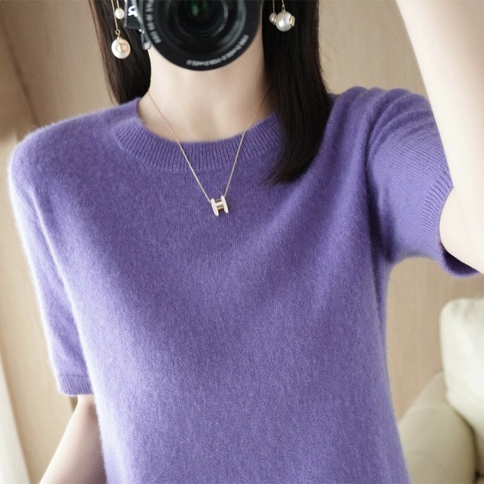 별하늘 여자 니트 반팔 스웨터 라운드 반팔티