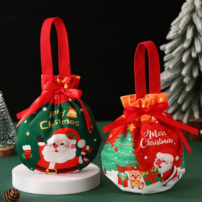 [핀도트]크리스마스 복주머니 선물주머니 사탕주머니 벨벳 산타클로스 크리스마스 선물 가방 성탄절 어린이집