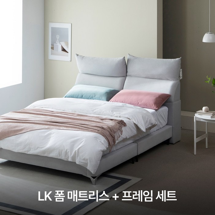 가구모티브 코모도 조야 패브릭 쿠션 헤드 침대 프레임 LK + 하이퍼슬립 프리미엄 메모리폼 매트리스 (매트커버+베개 증정) (HMF3C)