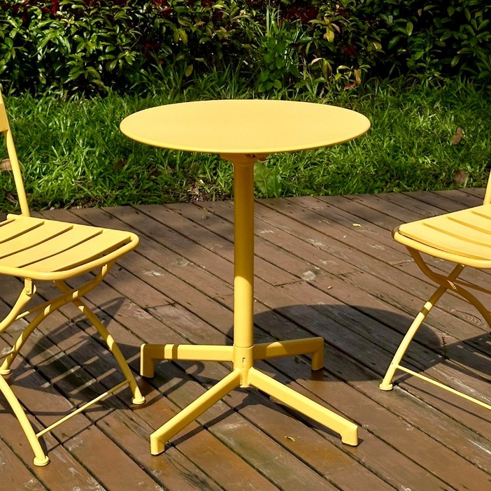 뮤토 야외용 철제 접이식 원형 야외 테이블, 옐로우원형