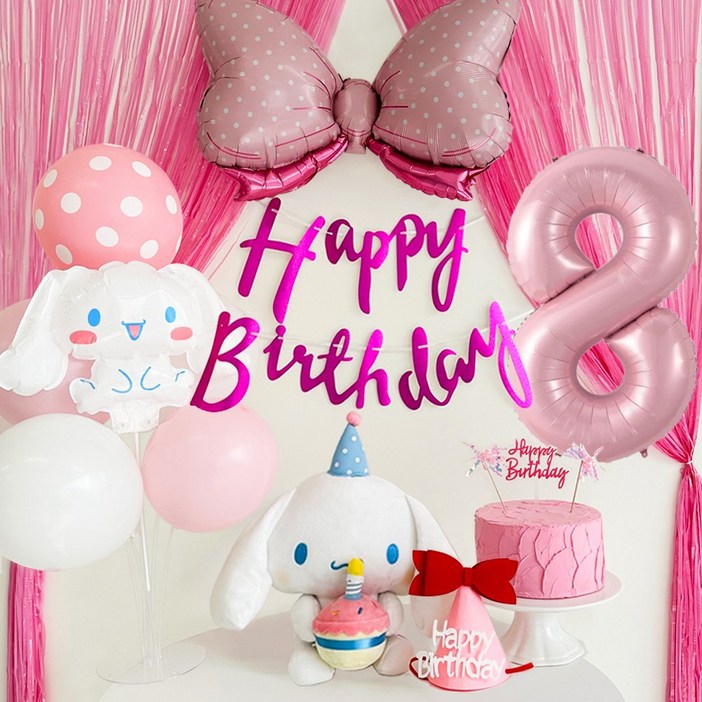 메리파티 산리오 시나모롤 풍선 생일파티 올인원 풀세트 핑크, 1세트, 시나모롤 풀세트핑크 점보숫자8