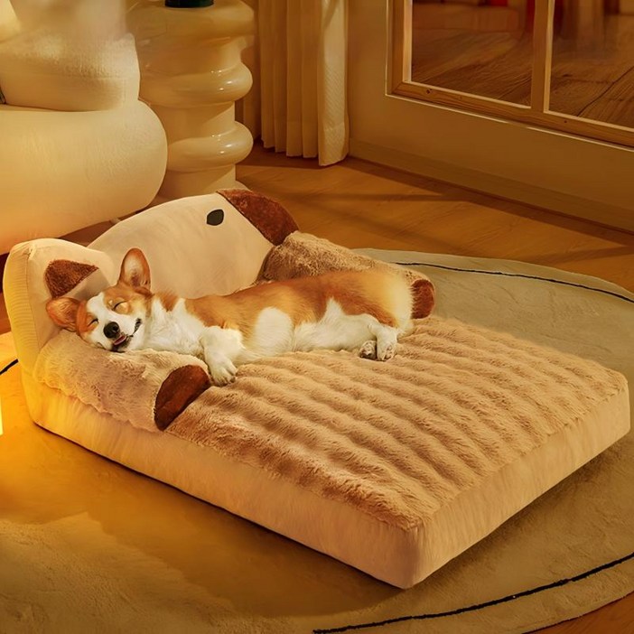 Surkat 분리 세척 가능한 보온 토끼털 플리스 부드러운 강아지 방석 대형 애견침대