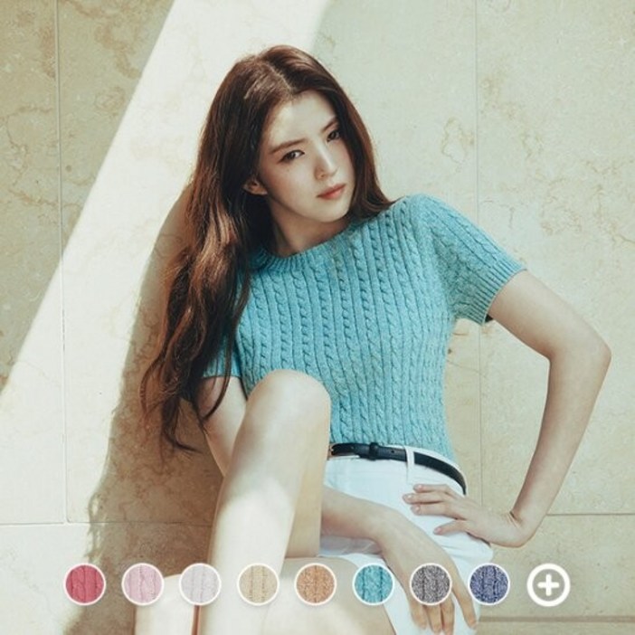 매장정품 지오다노 여성 여름 라운드넥 케이블 꽈배기 립 반팔 니트 스웨터 355521 1002371