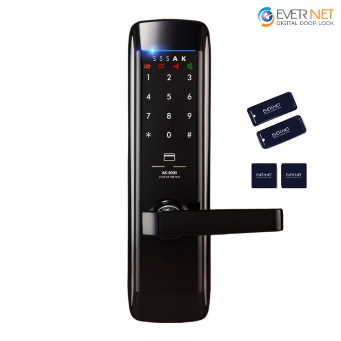 에버넷 무타공 도어락 현관 번호키 고객직접설치 슬림디자인 SSSAK AK8000 번호, 카드