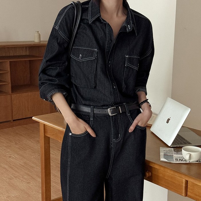 뮤리티 베이직 스티치 데님 셔츠 83834 빅사이즈 여성의류