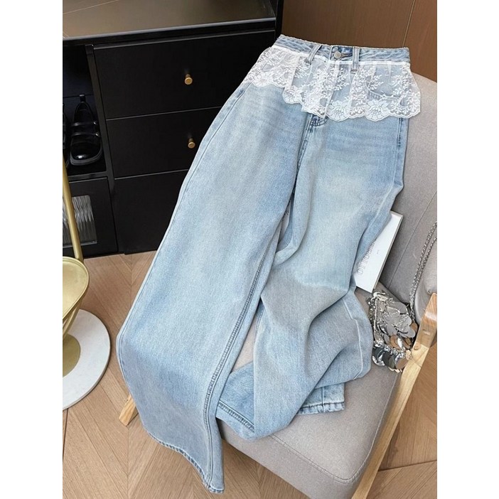미중 여성 여름 뉴 고급 레이스 데님 와이드 박시 패션 선녀 통바지 cxyy