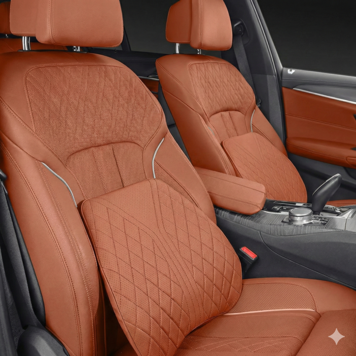 루먼트 전차종 호환 자동차 허리쿠션 등받이 프리미엄 가죽 메모리폼, 2개, 브라운