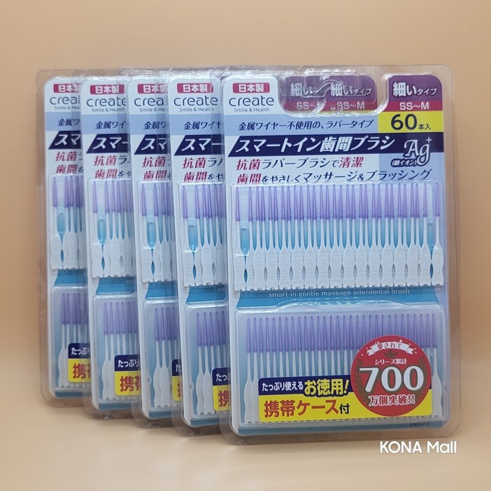 일본 치간칫솔 스마트인 치아케어 휴대용 I형 실리콘 타입 SS-M 60개입 5개, 5개, 60개입, 0.8mm