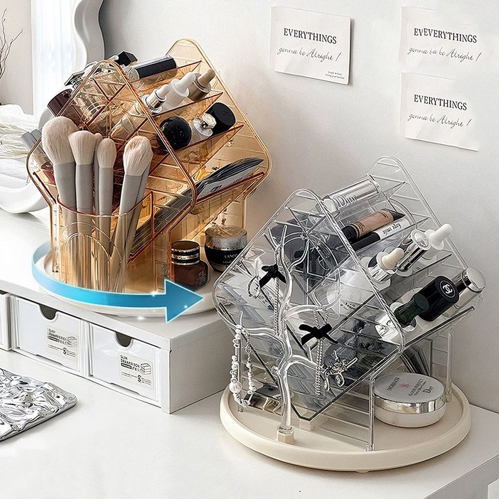 하루꿈 회전식 화장품 수납함 일체형 대용량 액세서리 회전 트레이 메이크업 회전형 정리함
