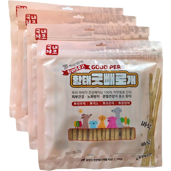 국내제조 애견간식 강아지 황태보양식 400g 굿빼로개 수제간식, 4개, 100g