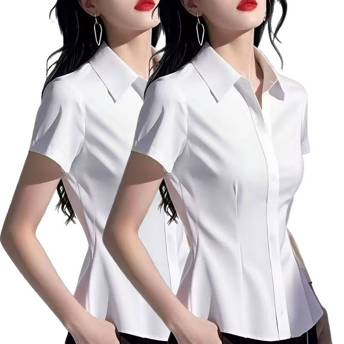 여성 슬림핏 면접 유니폼 남방 심플 블라우스 반팔셔츠 2종세트 뉴타임즈 02CW2402