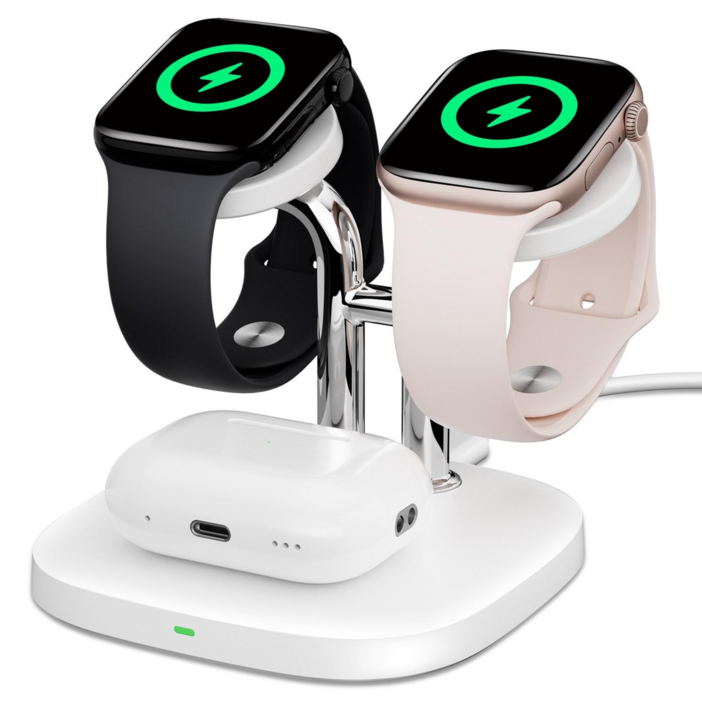 SwanScout 704A 애플워치 듀얼 무선충전기 아이워치 에어팟 3in1 충전 거치대 호환 화이트, 회이트, 1개