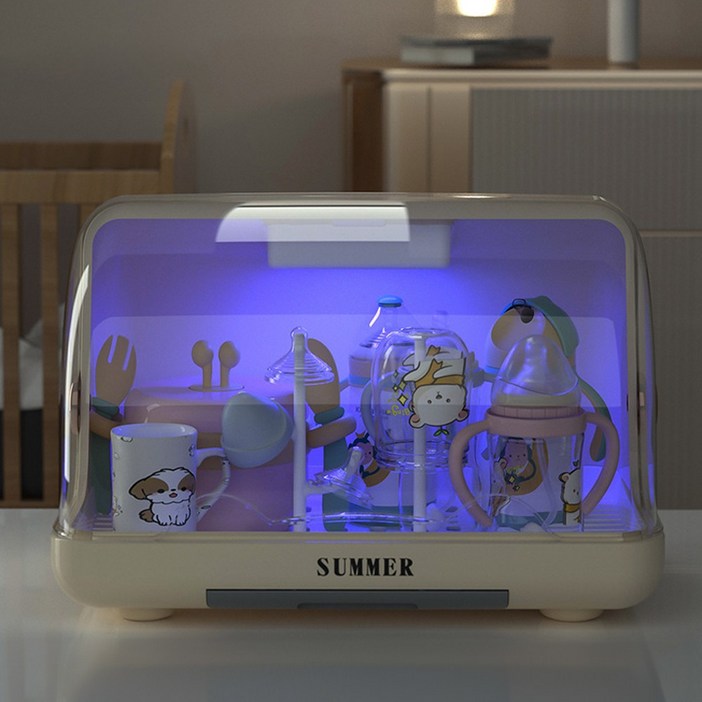 21세기트랜드 주방용품 UV살균기 뚜껑있는 식기 건조대, 화이트